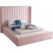 Pemberly Row Contemporary Solid Wood and Velvet King Bed in Pink