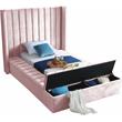 Pemberly Row Contemporary Solid Wood and Velvet Twin Bed in Pink