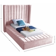 Pemberly Row Contemporary Solid Wood and Velvet Twin Bed in Pink