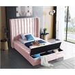 Pemberly Row Contemporary Solid Wood and Velvet Twin Bed in Pink