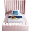 Pemberly Row Contemporary Solid Wood and Velvet Twin Bed in Pink