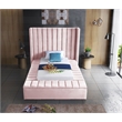 Pemberly Row Contemporary Solid Wood and Velvet Twin Bed in Pink