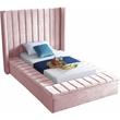 Pemberly Row Contemporary Solid Wood and Velvet Twin Bed in Pink