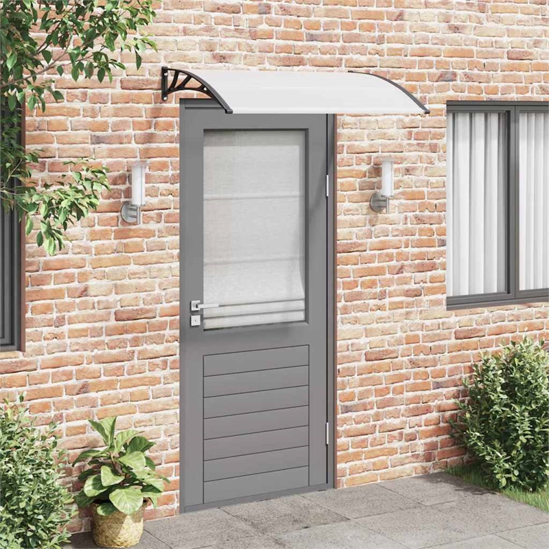 Pemberly Row Durable Synthetic Polycarbonate Door Canopy in Black/Clear