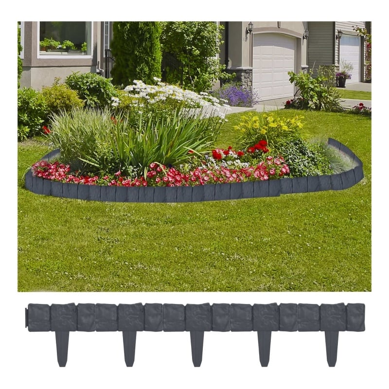 Pemberly Row Durable and Decorative 41PCs Stone Look Plastic Lawn Fence