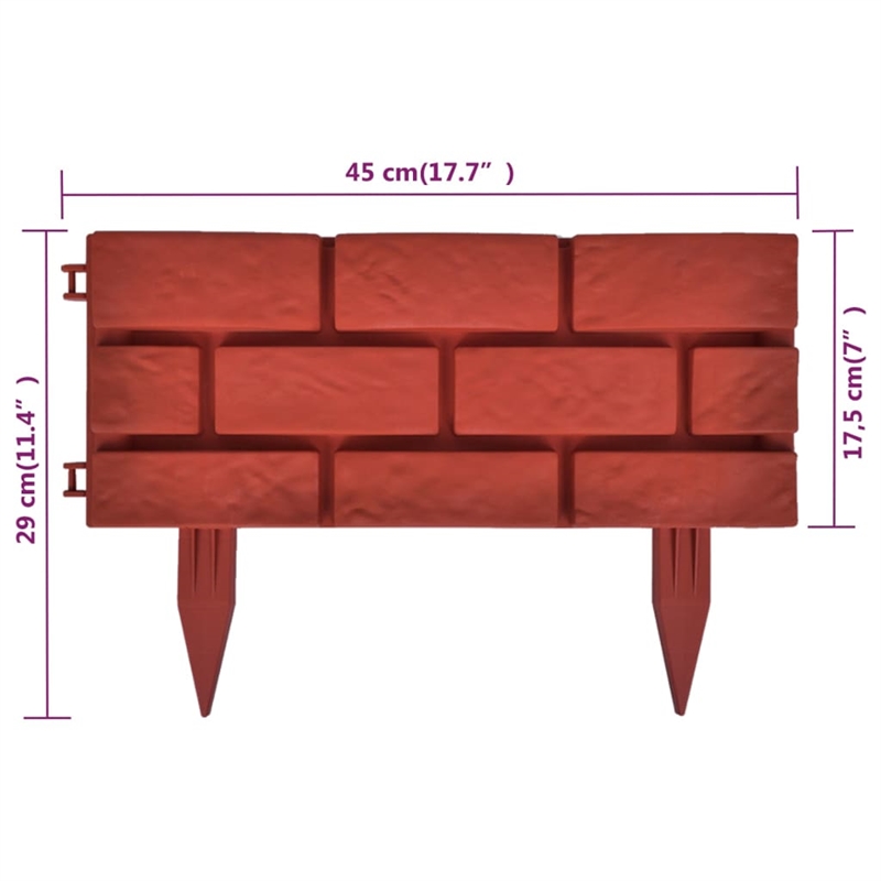 Pemberly Row Durable 11pcs Brick Design Lawn Divider in Red Finish
