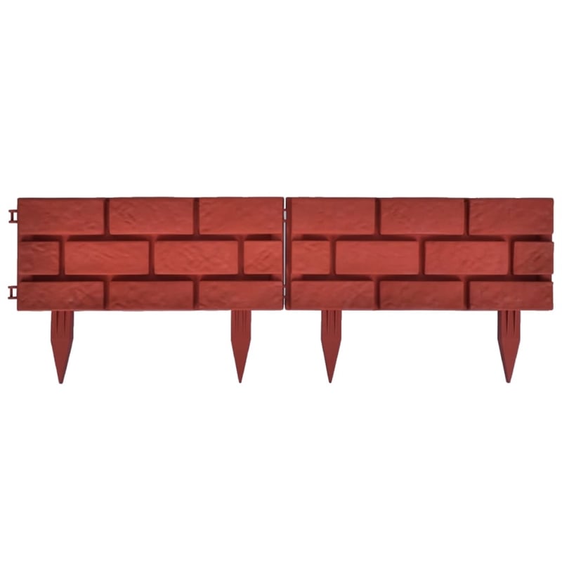 Pemberly Row Durable 11pcs Brick Design Lawn Divider in Red Finish