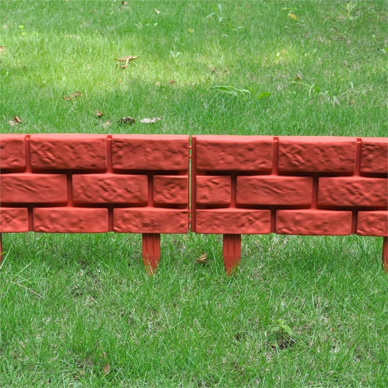 Pemberly Row Durable 11pcs Brick Design Lawn Divider in Red Finish