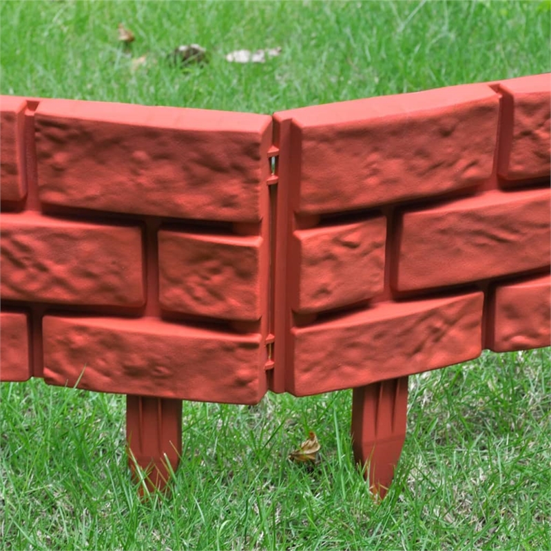 Pemberly Row Durable 11pcs Brick Design Lawn Divider in Red Finish