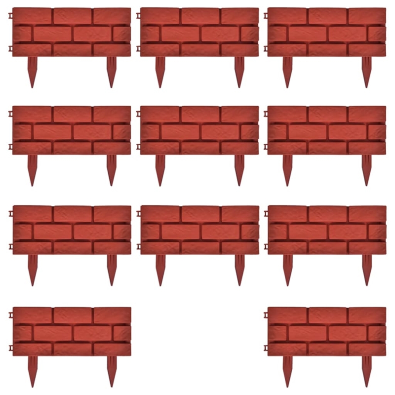 Pemberly Row Durable 11pcs Brick Design Lawn Divider in Red Finish