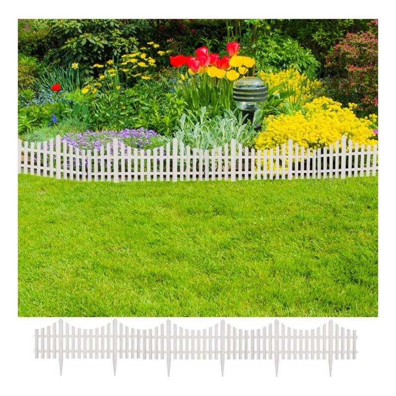 Pemberly Row Durable 17 pcs 32.8 ft Lawn Divider in White Finish