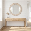 Pemberly Row Modern Round Wall Mirror with Carved Wood Frame in White Wash