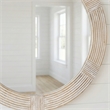 Pemberly Row Modern Round Wall Mirror with Carved Wood Frame in White Wash