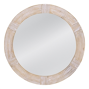 Pemberly Row Modern Round Wall Mirror with Carved Wood Frame in White Wash