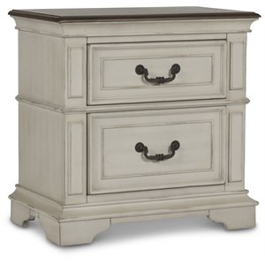 Pemberley Row Solid Wood Antique White Nightstand Rectangular Velvet Lined Drawers 28&quotH Assembled