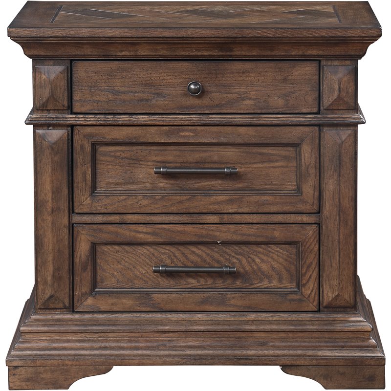 Pemberly Row Contemporary Solid Wood 3-Drawer Nightstand in Walnut Brown