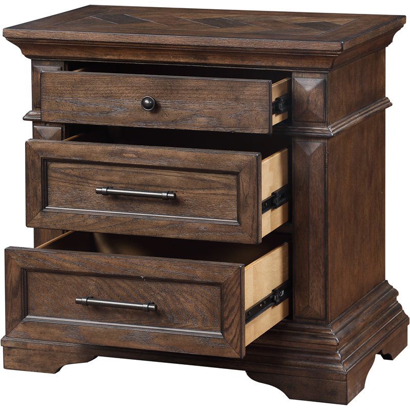 Pemberly Row Contemporary Solid Wood 3-Drawer Nightstand in Walnut Brown