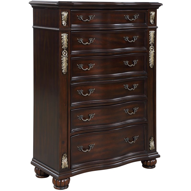 Pemberly Row Contemporary Solid Wood 6-Drawer Chest in Madeira Brown