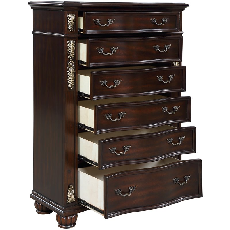 Pemberly Row Contemporary Solid Wood 6-Drawer Chest in Madeira Brown