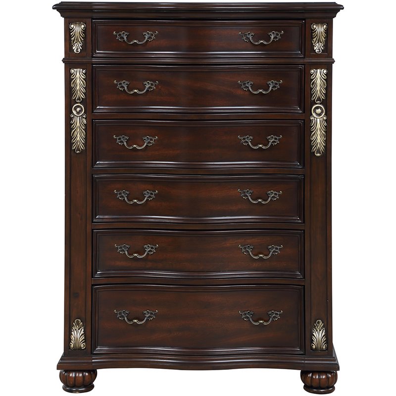 Pemberly Row Contemporary Solid Wood 6-Drawer Chest in Madeira Brown
