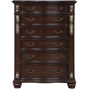 Pemberly Row Contemporary Solid Wood 6-Drawer Chest in Madeira Brown