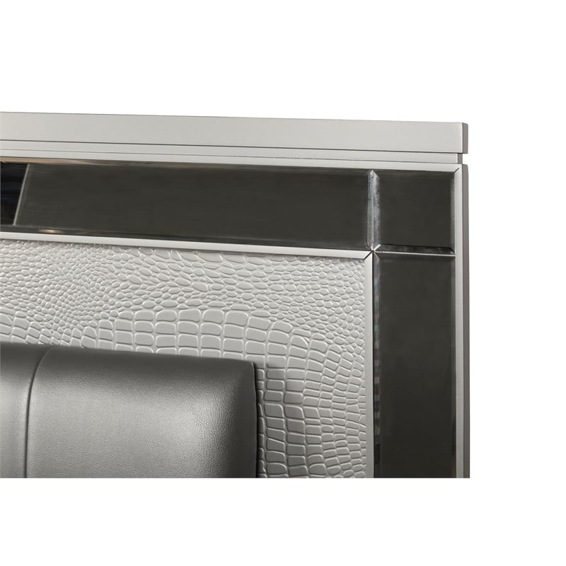 Pemberly Row Contemporary Solid Wood Queen Bed in Silver Finish