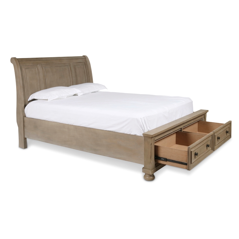 Pemberly Row Contemporary Solid Wood Engineered Wood King Bed in Pewter