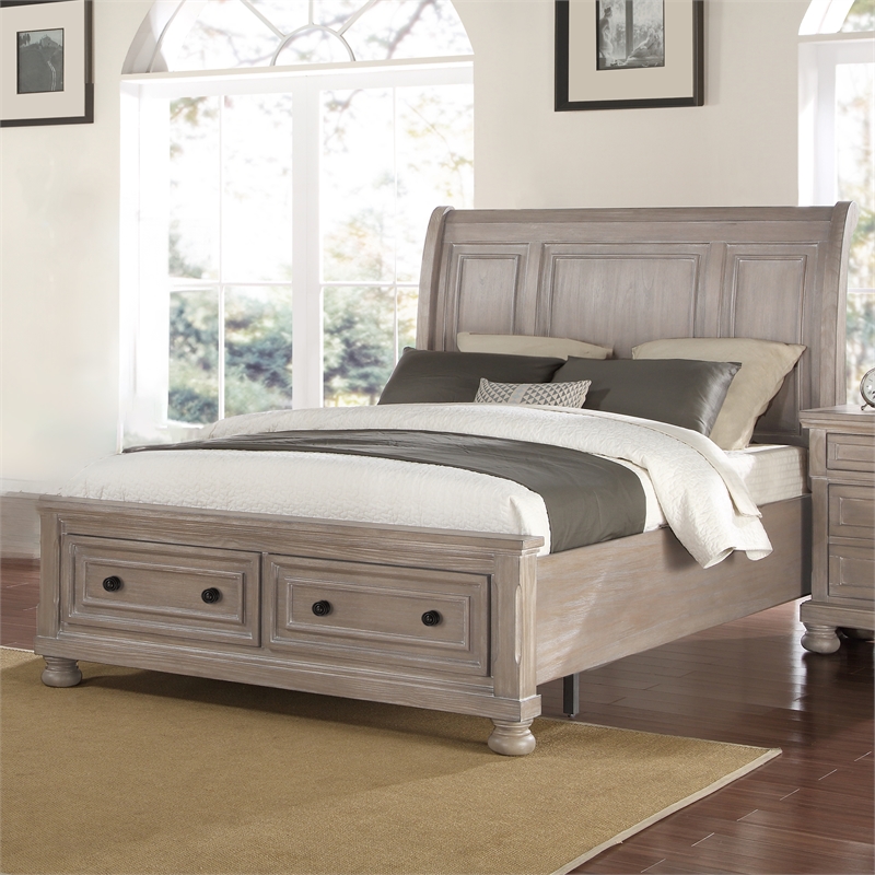 Pemberly Row Contemporary Solid Wood Engineered Wood King Bed in Pewter