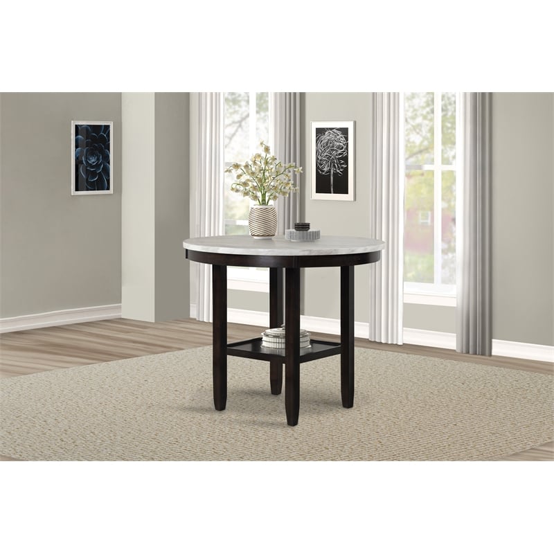 Pemberly Row Contemporary Round Wood Counter Table in Espresso