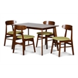 Pemberly Row 5-Piece Mid-Century Modern Wood Dining Set in Green