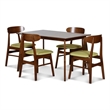 Pemberly Row 5-Piece Mid-Century Modern Wood Dining Set in Green