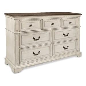 Pemberly Row Traditional 7-Drawer Solid Wood Dresser in Antique White