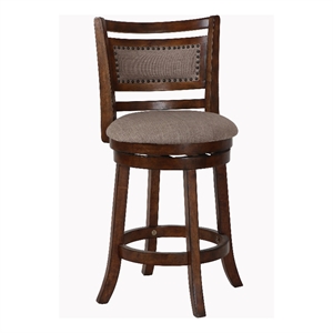 Pemberly Row Traditional 24&quot Wood Swivel Counter Stool in Dark Brown