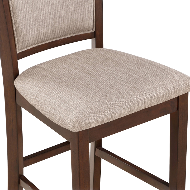 Pemberly Row Modern 5-Piece Round Wood & Fabric Counter Set in Cherry