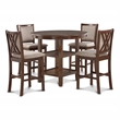 Pemberly Row Modern 5-Piece Round Wood & Fabric Counter Set in Cherry