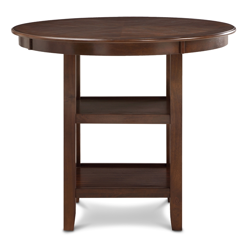 Pemberly Row Modern 5-Piece Round Wood & Fabric Counter Set in Cherry
