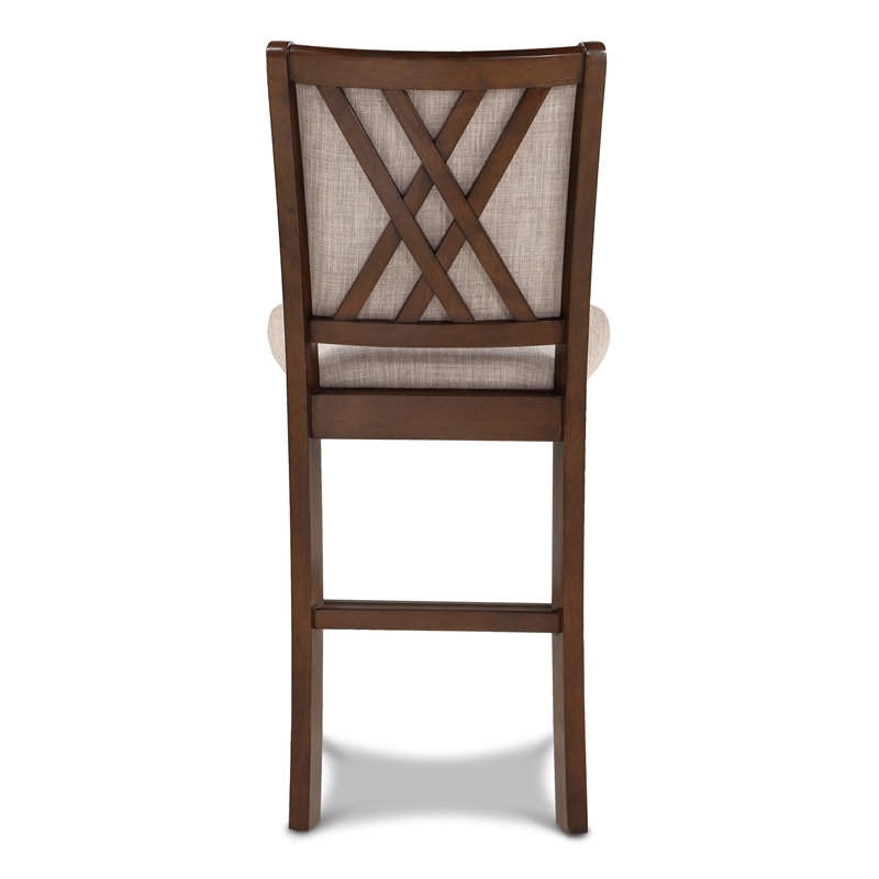 Pemberly Row Modern 5-Piece Round Wood & Fabric Counter Set in Cherry