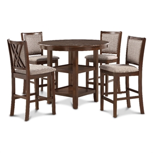 Pemberly Row Modern 5-Piece Round Wood & Fabric Counter Set in Cherry