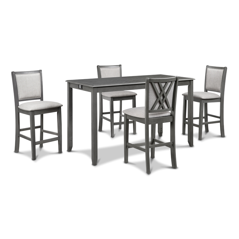 Pemberly Row Modern 5-Piece Rectangle Wood & Fabric Counter Set in Gray