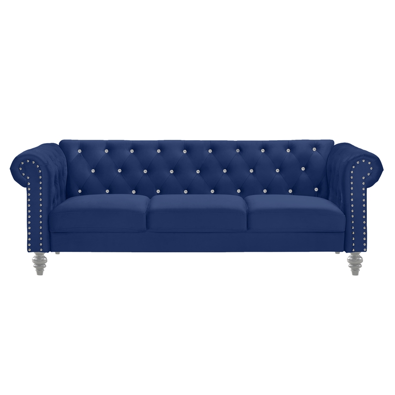 Pemberly Row Modern Crystal Velvet Fabric Sofa in Royal Blue