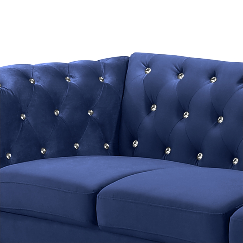 Pemberly Row Modern Crystal Velvet Fabric Sofa in Royal Blue