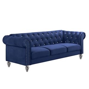 Pemberly Row Modern Crystal Velvet Fabric Sofa in Royal Blue