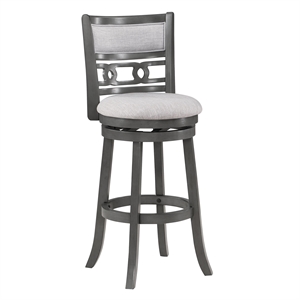 Pemberly Row Traditional 29&quot Wood & Fabric Swivel Bar Stool in Gray