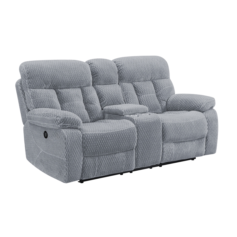 Pemberly Row Modern Polyester Fabric Power Console Loveseat in Stone