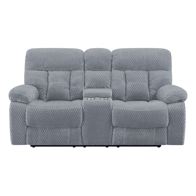Pemberly Row Modern Polyester Fabric Power Console Loveseat in Stone