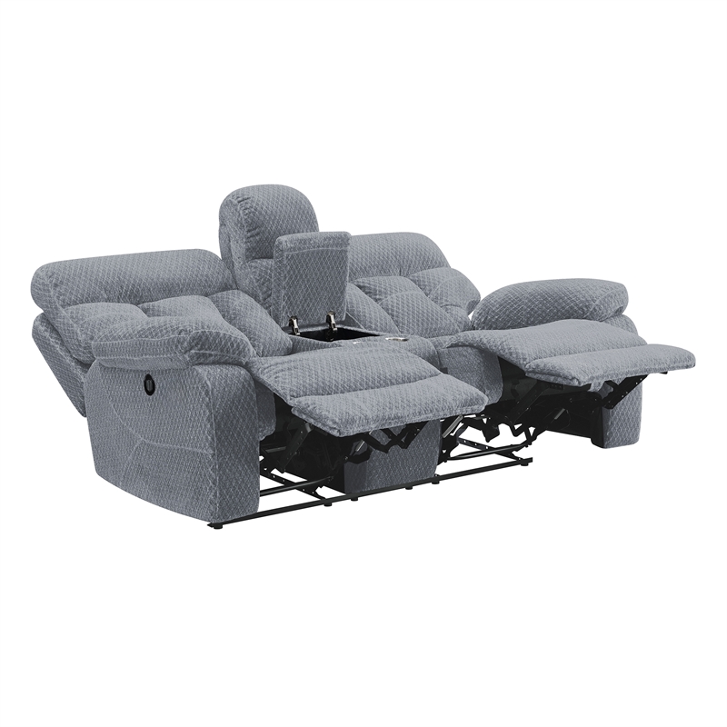 Pemberly Row Modern Polyester Fabric Power Console Loveseat in Stone