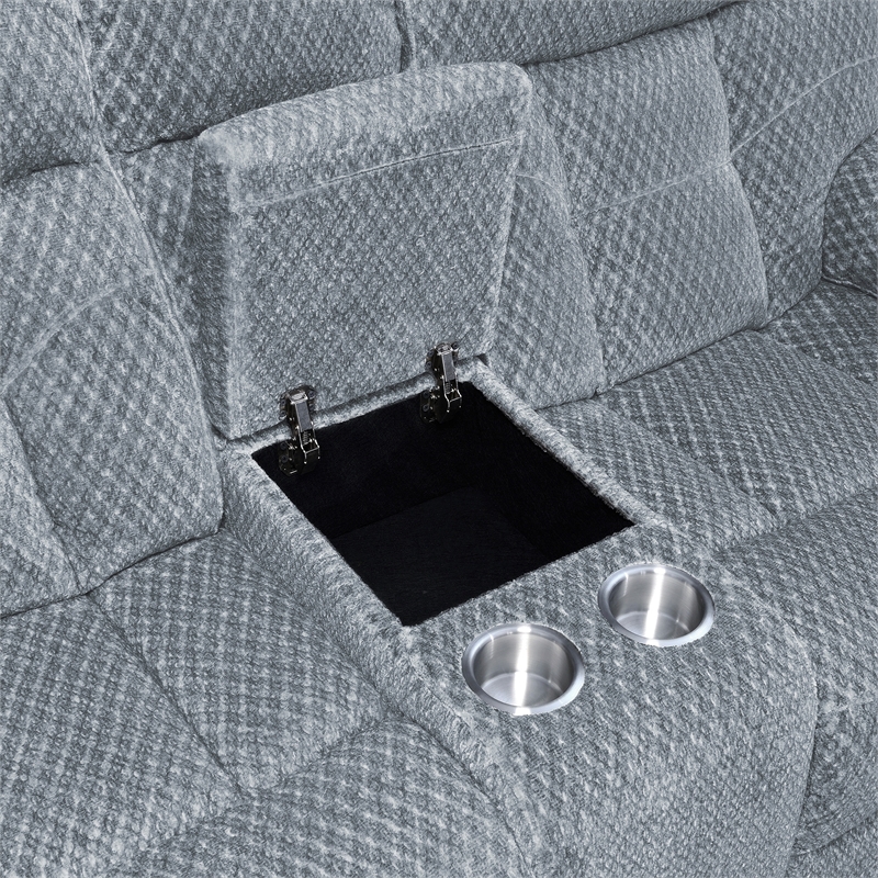 Pemberly Row Modern Polyester Fabric Power Console Loveseat in Stone