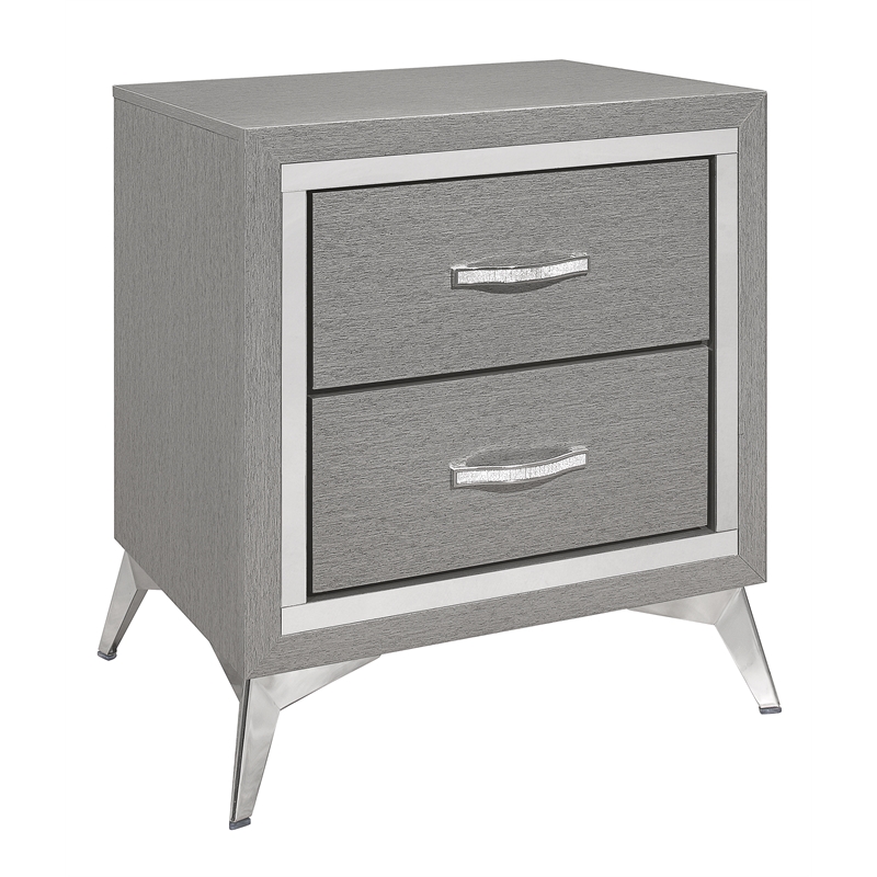 Pemberly Row Contemporary 2-Drawer Solid Wood Nightstand in Gray