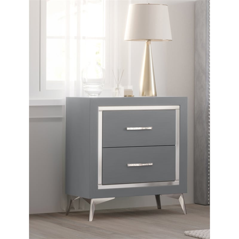 Pemberly Row Contemporary 2-Drawer Solid Wood Nightstand in Gray