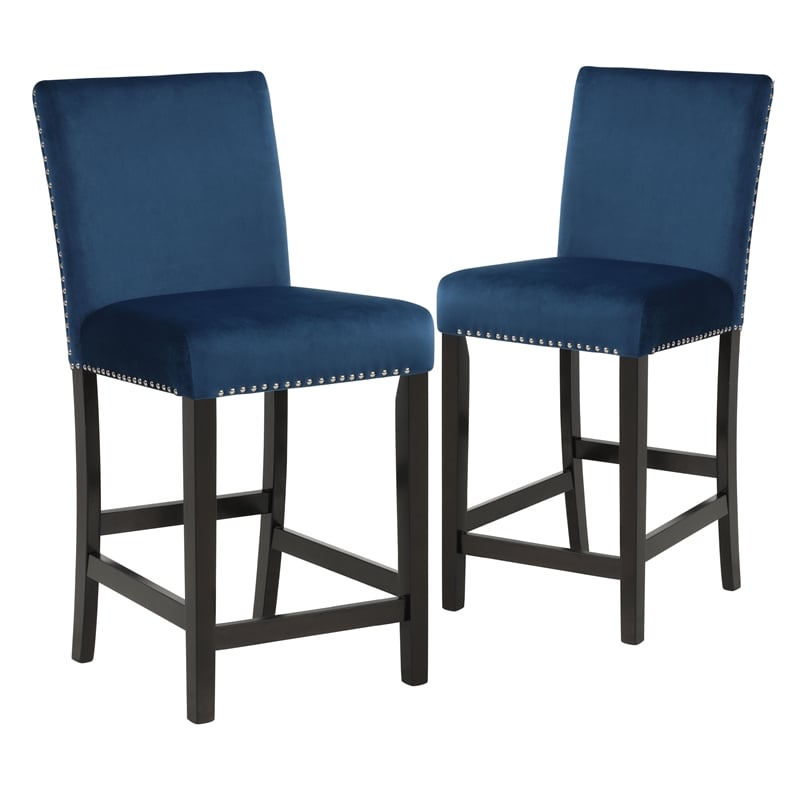Pemberly Row Contemporary 5-Piece Wood Round Counter Table Set in Blue